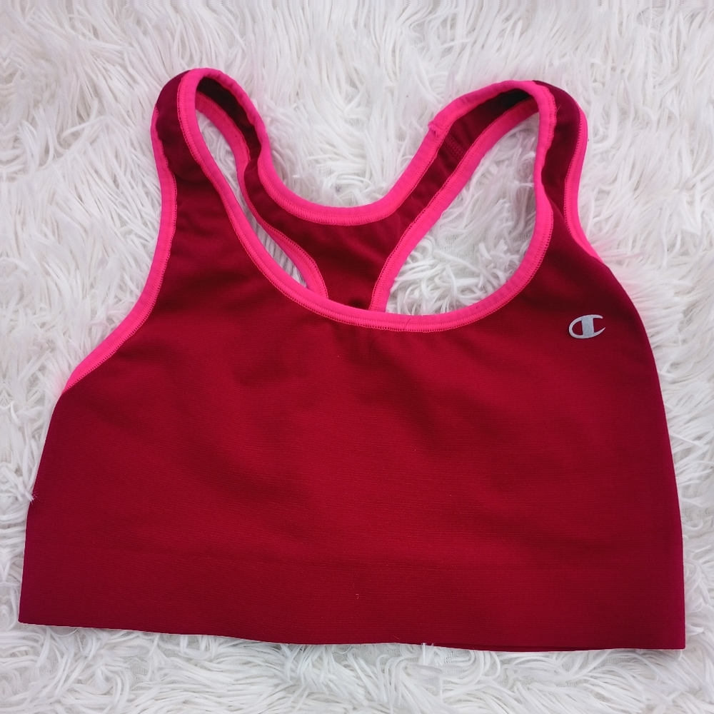 Champion Sports Bra Red Pink Trim Logo Racerback Large